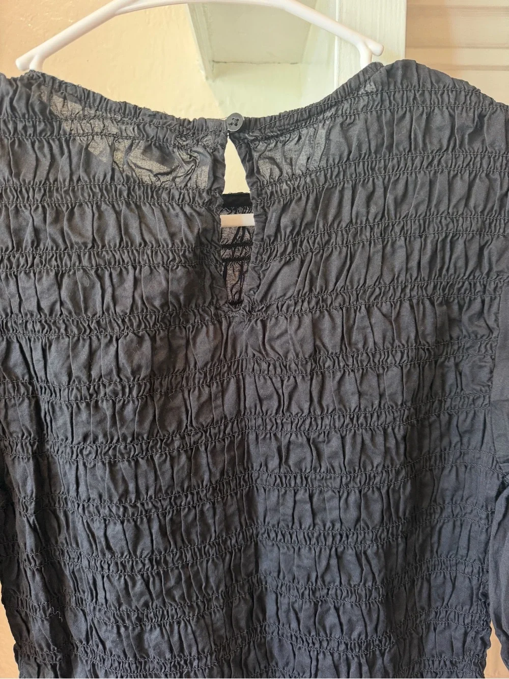 Old Navy Black Smocked Puff Sleeve Peplum Top Small Tall